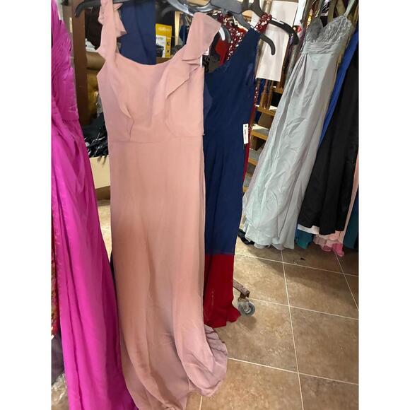 Morilee Desert Rose Chiffon Ruffle Strap Floor-Length Dress Sz 4 NWT Anthro - Picture 7 of 8